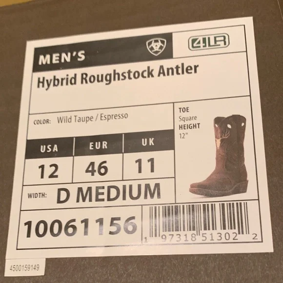 Ariat Men's Hybrid Roughstock Antler Dark Brown Boots with Cream Accents - Picture 13 of 15